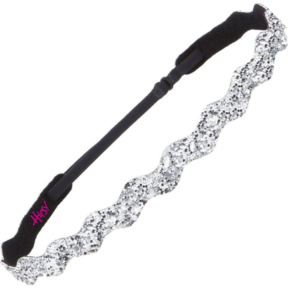 Hipsy Silver Adjustable & No Slip Wave Bling Glitter Hair Headband